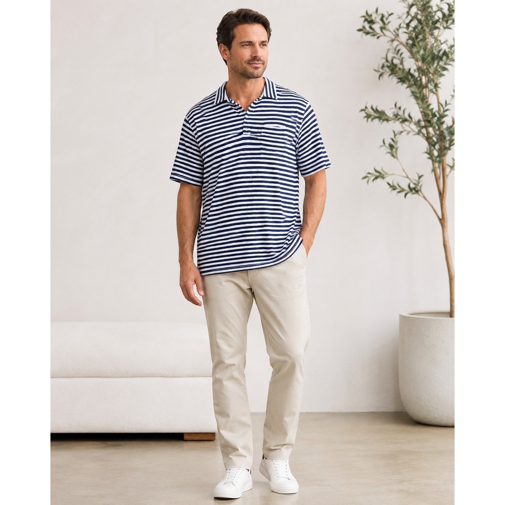 Peter Millar Cotton Silk Striped Polo Mens XL Blue White Golf Shirt